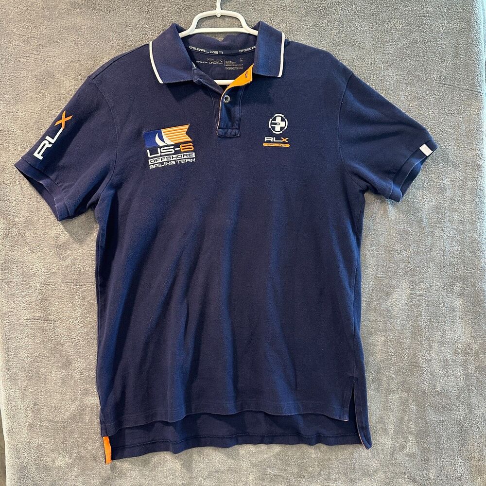 Men RLX US 6 Offshore Sailing Team Navy Blue Short Sleeve Polo Shirt Size Medium